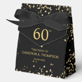 60th Birthday  Black & Gold Confetti Personalized Bedankdoosjes (Voorkant)