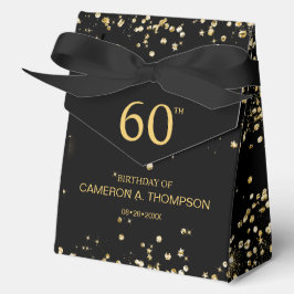 60th Birthday  Black & Gold Confetti Personalized Bedankdoosjes