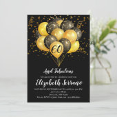 60th Birthday Black Gold Glitter Invitation Kaart (Staand voorkant)