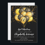 60th Birthday Black Gold Glitter Invitation Kaart<br><div class="desc">Zwarte en gouden ballonnen en confetti 60ste verjaardagsfeest. Vet zwart en goudstijlontwerp met modern wit script. Aanpassen voor elke leeftijd. 30,  40, 50,  60,  70,  80 en meer. Zie het volledige collectie op: https://www.zazzle.com/collections/gold_and_black_balloons_confetti_birthday_party-119172749816882801</div>