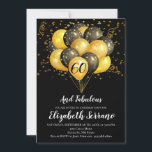 60th Birthday Black Gold Glitter Invitation Kaart<br><div class="desc">Zwarte en gouden ballonnen en confetti 60ste verjaardagsfeest. Vet zwart en goudstijlontwerp met modern wit script. Aanpassen voor elke leeftijd. 30,  40, 50,  60,  70,  80 en meer. Zie het volledige collectie op: https://www.zazzle.com/collections/gold_and_black_balloons_confetti_birthday_party-119172749816882801</div>