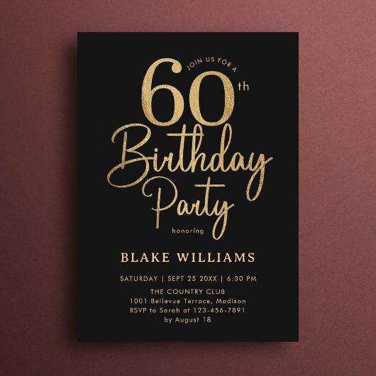 60th Birthday Black Gold Kaart