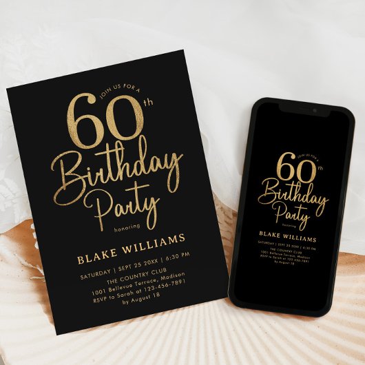 60th Birthday Black Gold Kaart