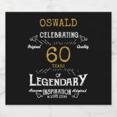 60th Birthday Black Gold Legendary Funny Bier Etiket (Enkel label)