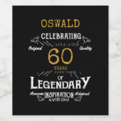 60th Birthday Black Gold Legendary Funny Wijn Etiket (Enkel label)