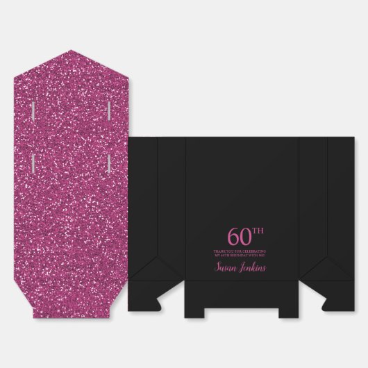 60th Birthday Black Hot Pink Glitter Thank You Bedankdoosjes (Ongevouwen)