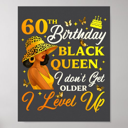 60th Birthday Black Queen Level Up Emwering For Wo Poster (Voorkant)