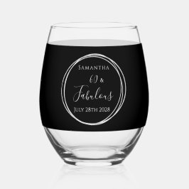 60th Birthday Black Silver Personalized Party Wijnglas Zonder Voet