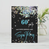 *~* 60th Birthday Black Sparking Party Chic  Kaart (Staand voorkant)