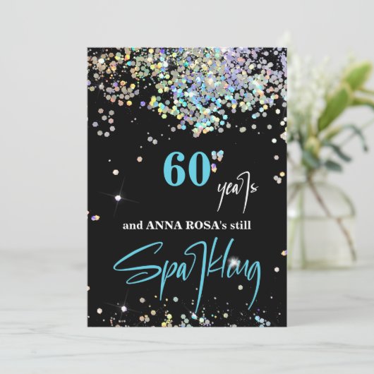 *~* 60th Birthday Black Sparking Party Chic  Kaart (Staand voorkant)