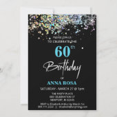 *~* 60th Birthday Black Sparking Party Chic  Kaart (Achterkant)