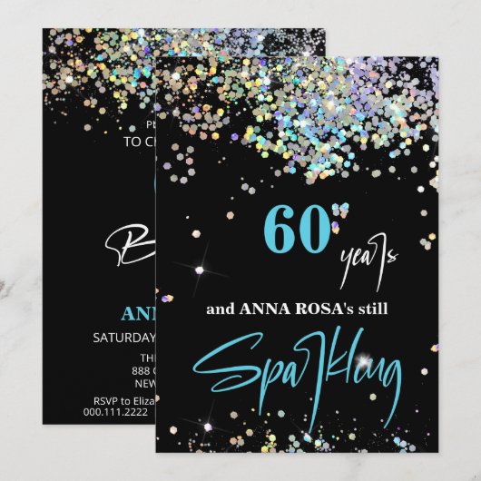 *~* 60th Birthday Black Sparking Party Chic  Kaart (Voorkant / Achterkant)