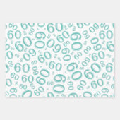 60th Birthday Blauwgroen & White Number Pattern 60 Inpakpapier Vel (Voorkant)