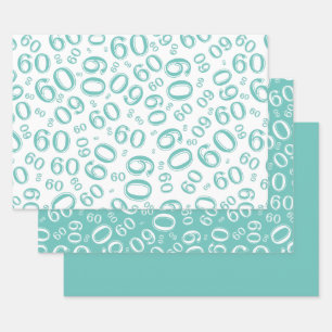 60th Birthday Blauwgroen & White Number Pattern 60 Inpakpapier Vel