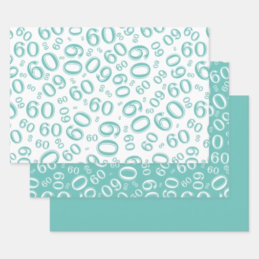 60th Birthday Blauwgroen & White Number Pattern 60 Inpakpapier Vel (Set)