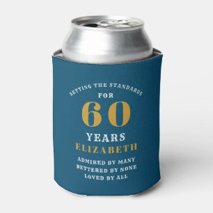 60th Birthday Blue and Gold Voeg Jouw namen toe Blikjeskoeler