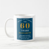 60th Birthday Blue and Gold Voeg Jouw namen toe Koffiemok (Links)