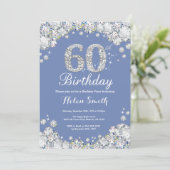 60th Birthday Blue en Silver Diamond Kaart (Staand voorkant)