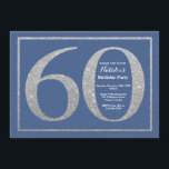 60th Birthday Blue en Silver Glitter Kaart<br><div class="desc">Uitnodiging 60e verjaardag. Blauwe en Zilveren Glitter Birthday Party nodigt uit met blauwe achtergrond. Verrassende verjaardag. Volwassen verjaardag. Mannen of Vrouwen Bday Bash Party. Voor verdere aanpassing,  te klikken gelieve de knoop "van de Aanpassing het"en ons ontwerphulpmiddel te gebruiken om deze sjabloon te wijzigen.</div>