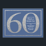 60th Birthday Blue en Silver Glitter Kaart<br><div class="desc">Uitnodiging 60e verjaardag. Blauwe en Zilveren Glitter Birthday Party nodigt uit met blauwe achtergrond. Verrassende verjaardag. Volwassen verjaardag. Mannen of Vrouwen Bday Bash Party. Voor verdere aanpassing,  te klikken gelieve de knoop "van de Aanpassing het"en ons ontwerphulpmiddel te gebruiken om deze sjabloon te wijzigen.</div>