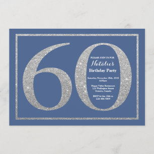 60th Birthday Blue en Silver Glitter Kaart