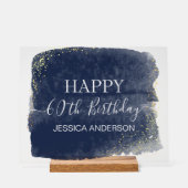 60th Birthday Blue Gold Waterverf Wissen Acryl Bord (Voorkant)