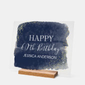 60th Birthday Blue Gold Waterverf Wissen Acryl Bord (Hoek)