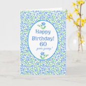 60th Birthday  Blue Green Periwinkle Flowers Kaart (Gele Bloem)
