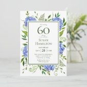 60th Birthday Blue Hydrangeas Kaart (Staand voorkant)