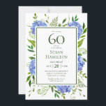 60th Birthday Blue Hydrangeas Kaart<br><div class="desc">Deze blauwe hydrangea 60th Birthday uitnodiging is perfect voor je feest. Het zijn mooie waterverf bloemen en schoon type maken het verbluffend, modern maar klassiek! Het is super gemakkelijk om deze uitnodigingen te maken door deze sjabloon aan te passen en in uw informatie te typen. In een flits kunt u...</div>