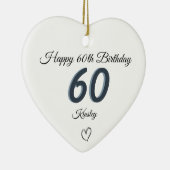 60th Birthday Blue Shadow Monogram heart Keramisch Ornament (Rechts)