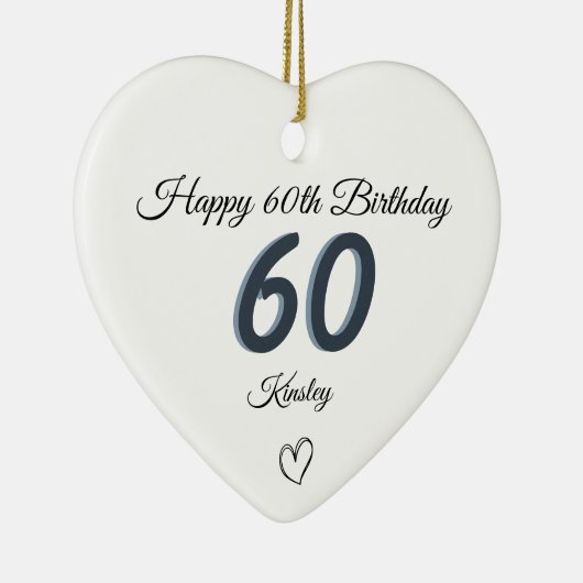 60th Birthday Blue Shadow Monogram heart Keramisch Ornament (Rechts)