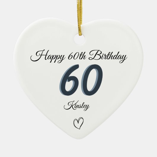 60th Birthday Blue Shadow Monogram heart Keramisch Ornament (Voorkant)