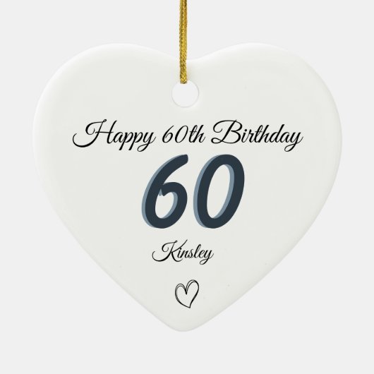 60th Birthday Blue Shadow Monogram heart Keramisch Ornament (Achterkant)