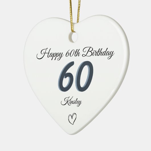 60th Birthday Blue Shadow Monogram heart Keramisch Ornament (Links)