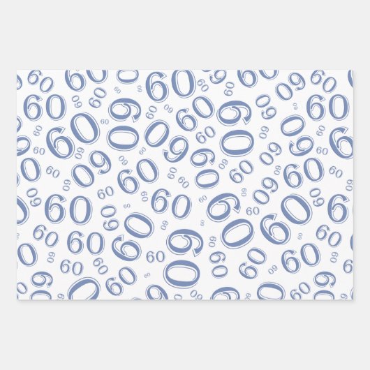 60th Birthday Blue & White Number Pattern 60 Inpakpapier Vel (Voorkant)