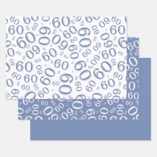60th Birthday Blue & White Number Pattern 60 Inpakpapier Vel (Set)