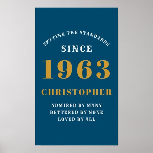 60th Birthday Born 1963 Add Name Blue Gold Poster (Voorkant)