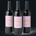 60th Birthday Born 1965 Voeg naam toe Pink Grey Wijn Etiket<br><div class="desc">Gepersonaliseerde Verjaardag voeg jouw naam en jaar mousserende wijn label toe. Bewerk de naam en het jaar met de sjabloon. Een prachtig custom roze verjaardagsfeestje item. Meer geschenken en feestartikelen zijn verkrijgbaar met het ontwerp "normen stellen" in de winkel.</div>
