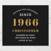 60th Birthday Born 1966 Add Name Black Gold Sparkling Wijnetiket (Enkel label)