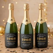60th Birthday Born 1966 Add Name Black Gold Sparkling Wijnetiket