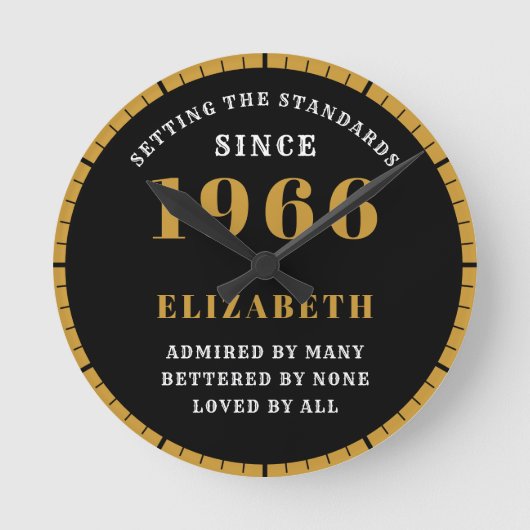 60th Birthday Born 1966 Black Gold Ronde Klok (Voorkant)