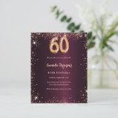 60th birthday burgundy rose gold invitation (Staand voorkant)
