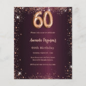 60th birthday burgundy rose gold invitation (Voorkant)