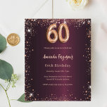 60th birthday burgundy rose gold invitation<br><div class="desc">For an elegant 60th birthday. A burgundy gradient background color. Decorated with rose gold faux glitter dust. Personalize and add a name and party details. The name is written with a hand lettered style script. 1 sheet = 1 invitation printed edge to edge.</div>