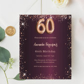 60th birthday burgundy rose gold invitation