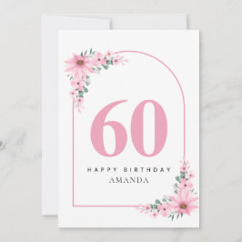 60th Birthday Card For Women Pink Flower Kaart