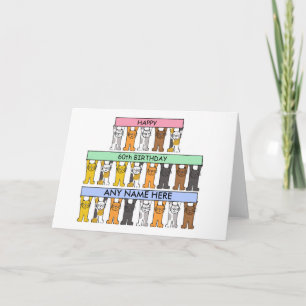 60th Birthday Cartoon Cats om aan te passen Kaart