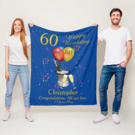 60th Birthday Celebration Blue Fleece Blanket Deken