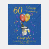 60th Birthday Celebration Blue Fleece Blanket Deken (Voorkant)